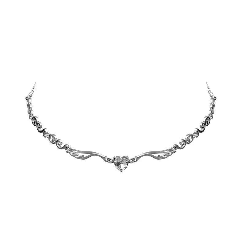 Angel Wings Heart Shape Pendant Necklaces Silver Color 5A Cubic Zirconia Minimalist Style Clavicle Chain Women And Girl Jewelry