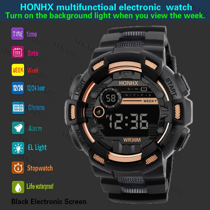 Military Men Watch Men's Digital Watches Sports Electronic Wristwatch 50MM Large Dial Clock Waterproof Sport Watch for Boy Child