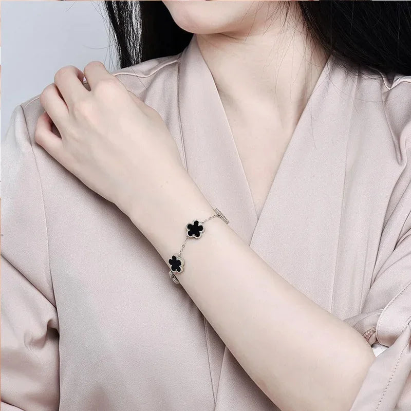 14K Gold Plated Five-leaf Clover Link Bracelets White Black Blue Gold Red Green Lucky Bracelets Jewelry Gifts Trendy for Women