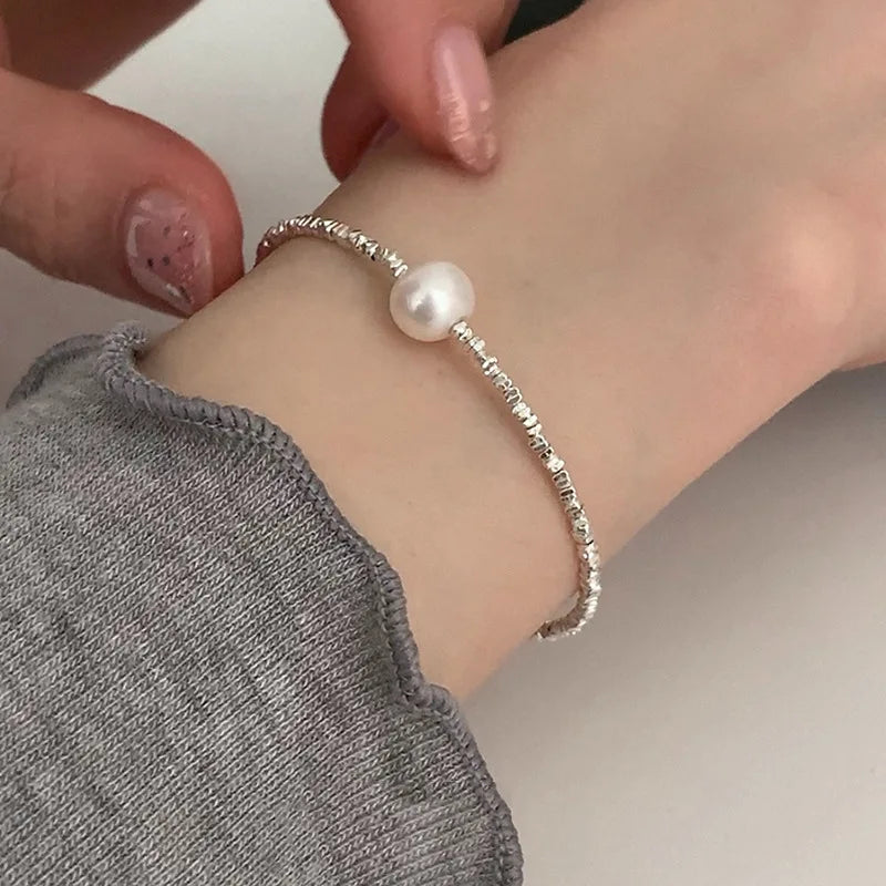 VENTFILLE 925 Sterling Silver Pearls Bamboo Knots Bracelet for Women Girl Simple Korean Jewelry Birthday Gift Dropshipping