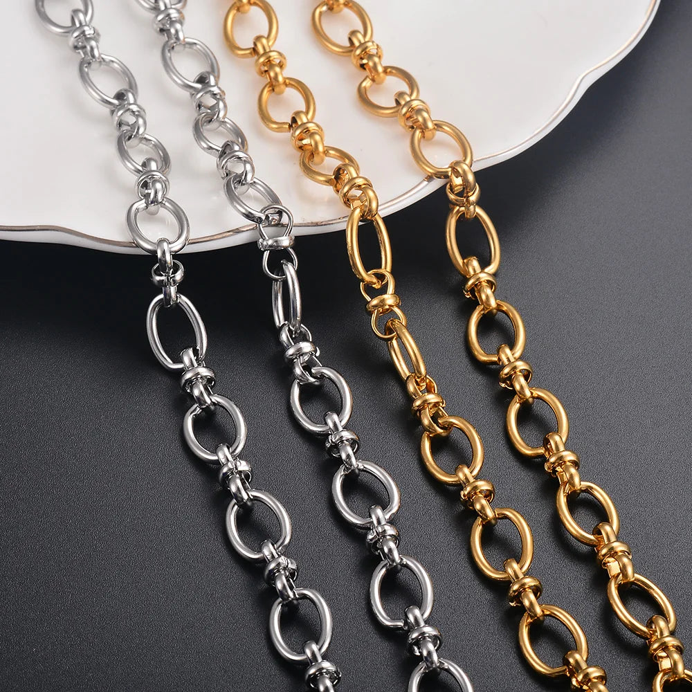 1 piece Women Mens Stainless Steel Handmade Oval Chain Necklace Bracelet High Quality Big Chain Necklace Punk Heavy Jewelry