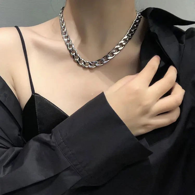 Stainless Steel Chain Necklace Long Hip Hop for Women Men on The Neck Fashion Jewelry Gift Accessories Silver Color Choker