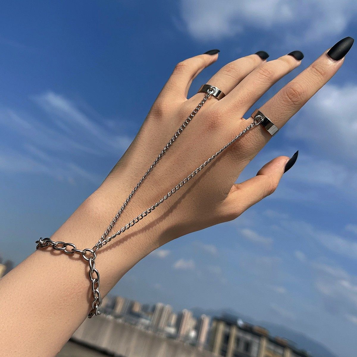 Geometric Silver Color Wrist Bracelet for Men Women Punk Ring Chain Charm Set Fashion Couple  Jewelry Gifts Pulsera Mujer