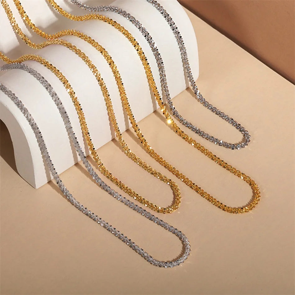 eManco 316 Stainless Steel Cauliflower Chain Necklace 2.4MM Fine Flash Necklace Holiday Gift