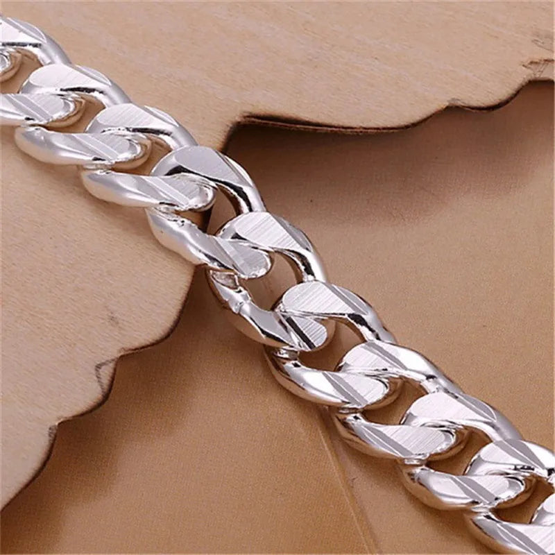 New High-end Women's Mens Fine S925 Sterling Silver Bracelet Fashion Jewelry Gift Men's 10MM Square Beautiful Gem