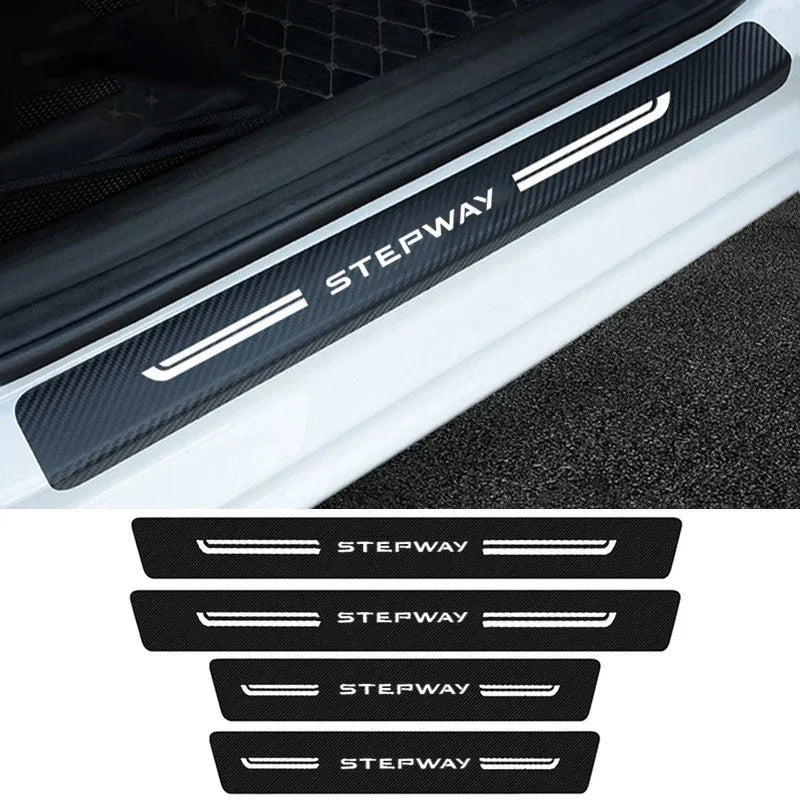 Car Door Sill Threshold Sticker Carbon Fiber Leather Trunk Bumper Guard Decals For Dacia Stepway 2021 2020 2019 2018 Accessories