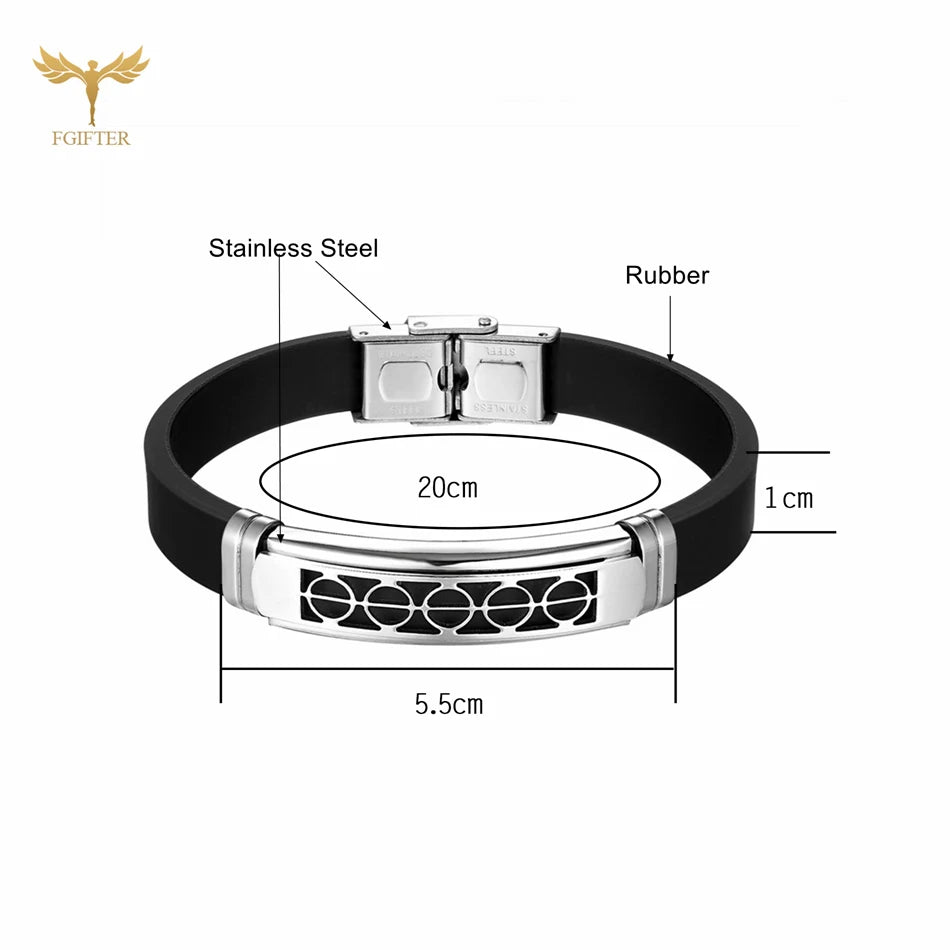 High Quality Stainless Steel Bracelets for Men Anti-static Black Rubber Wristband Geometric Accessories Women Fashion Jewelry