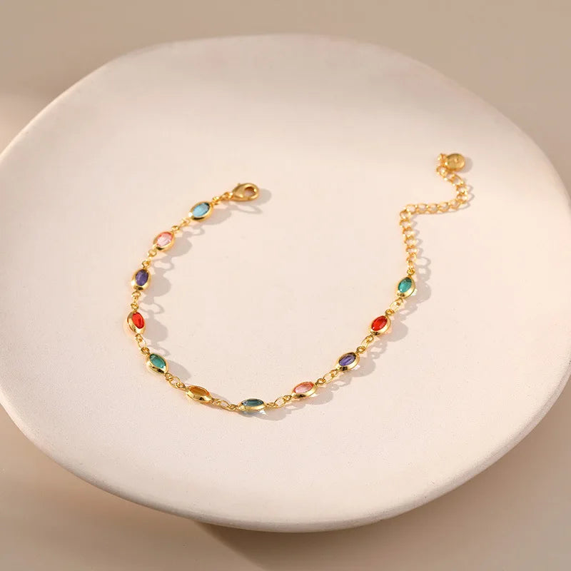 Exotic Colorful Acrylic Oval Beads Bracelet for Women 18K Gold Plated Chain Tourist Seaside Commemorative Bracelet Party Jewelry