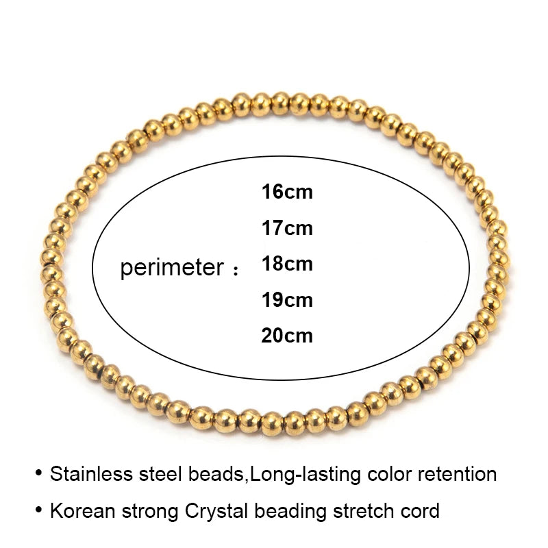 Stainless Steel 3MM 4MM Ball Beads Cuff for Women Men Gold Silver Color Bracelets Charms Metal Statement Jewelry