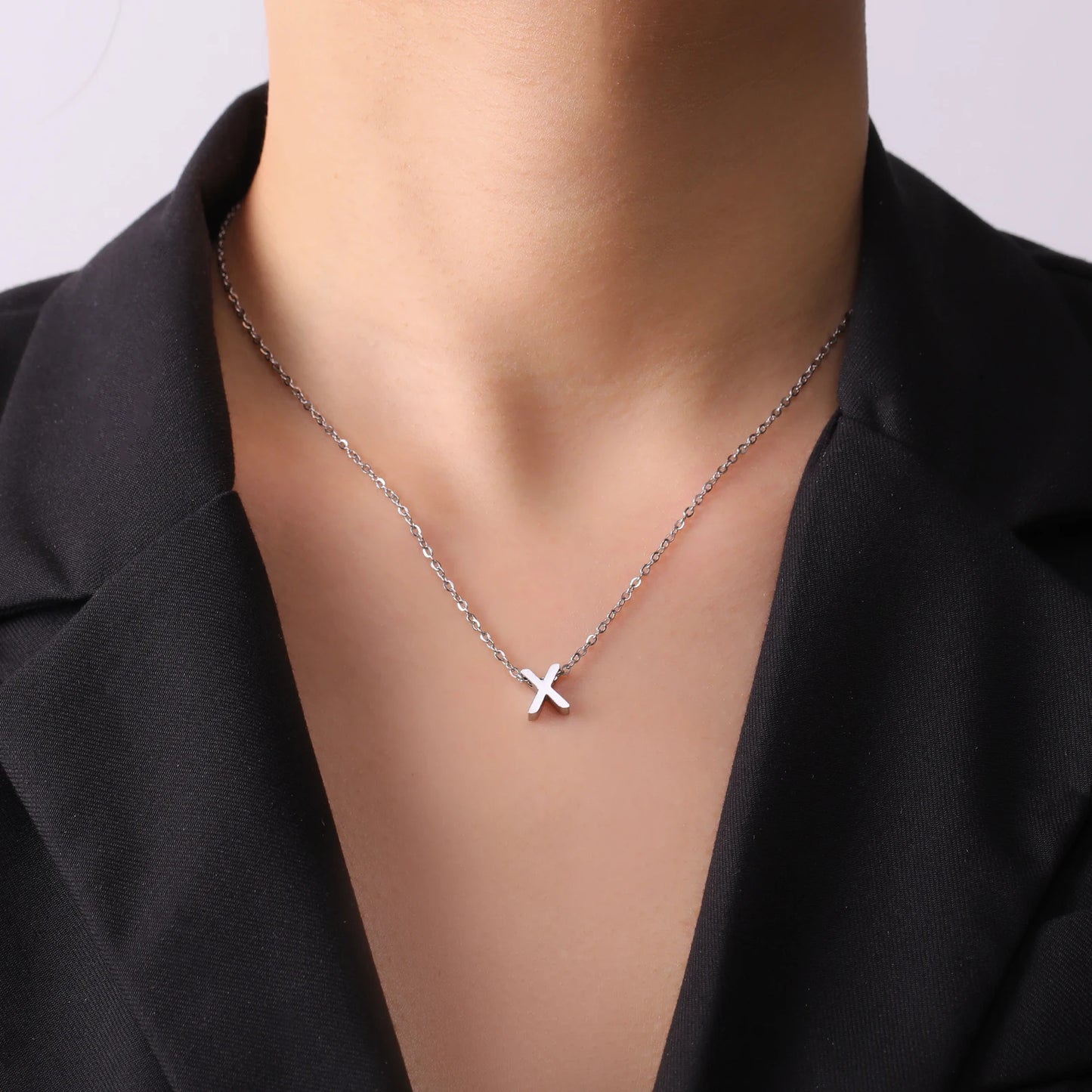 Unift Family Initial Name Necklaces Letter Alphabet M Pendant Stainless Steel Women Neck Chain Choker Trendy Minimalist Jewelry