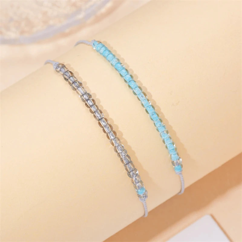 2 Pcs/Set Luminous Bracelet For Women Romantic Glow In The Dark Colorful Beads Braided Rope Bracelet Couple Friendship Jewelry