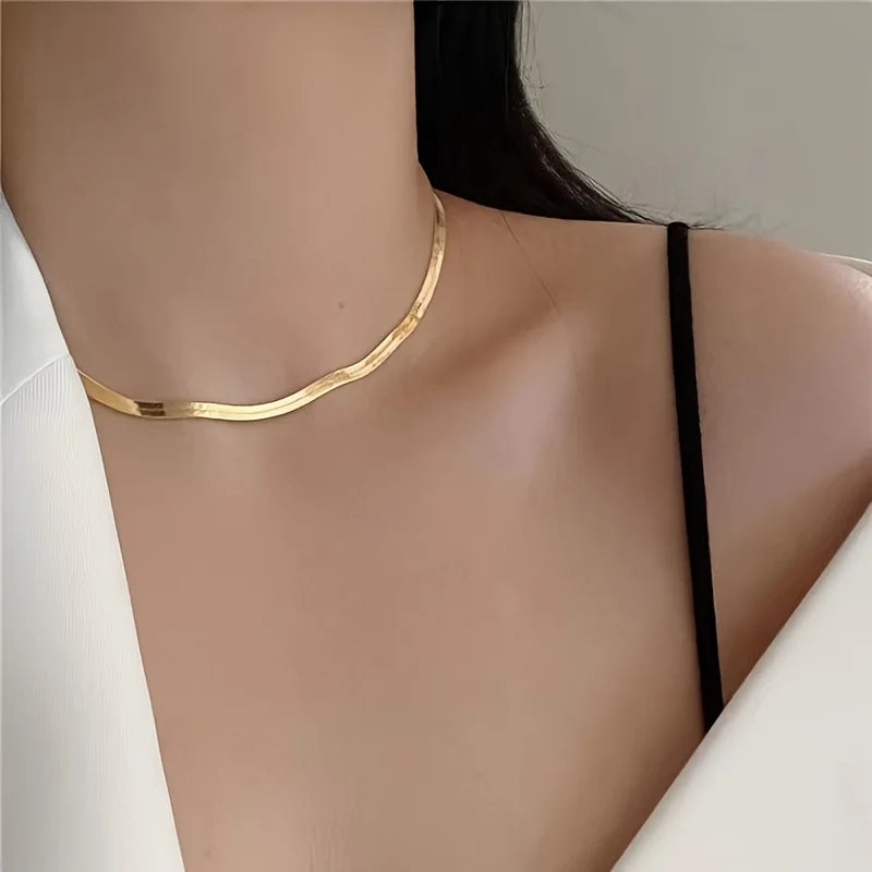 Luxury Fashion Stainless Steel Gold Plated Chain Necklace for Women Golden Choker Necklaces for Woman Girl Gifts Party Jewelry