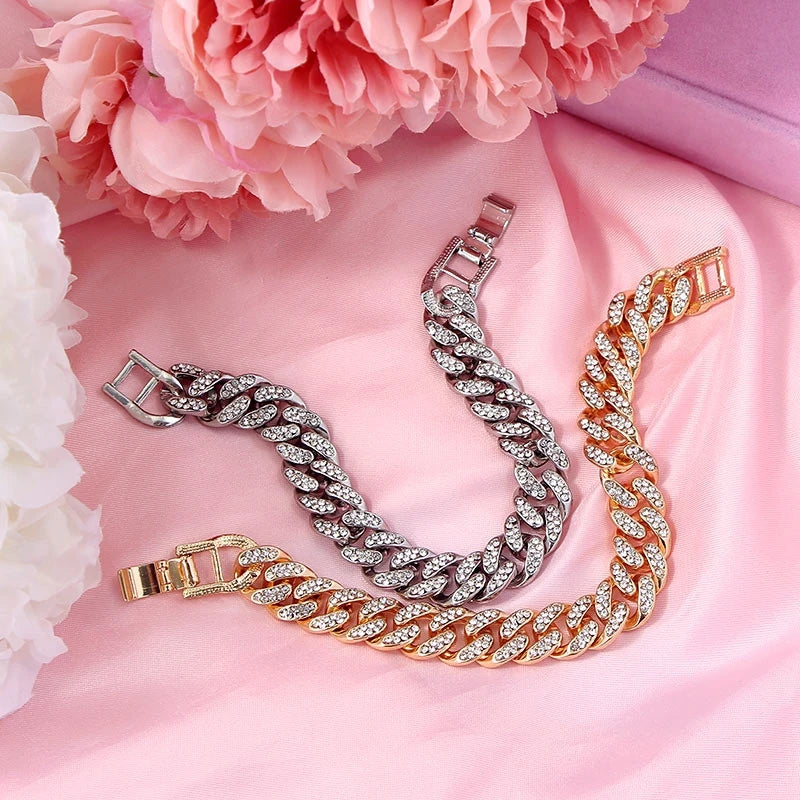 14mm Crystal Miami Iced Out Cuban Link Chain Bracelet For Men&Women Full Rhinestones Charms Hip Hop Jewelry Chain wholesale Gift