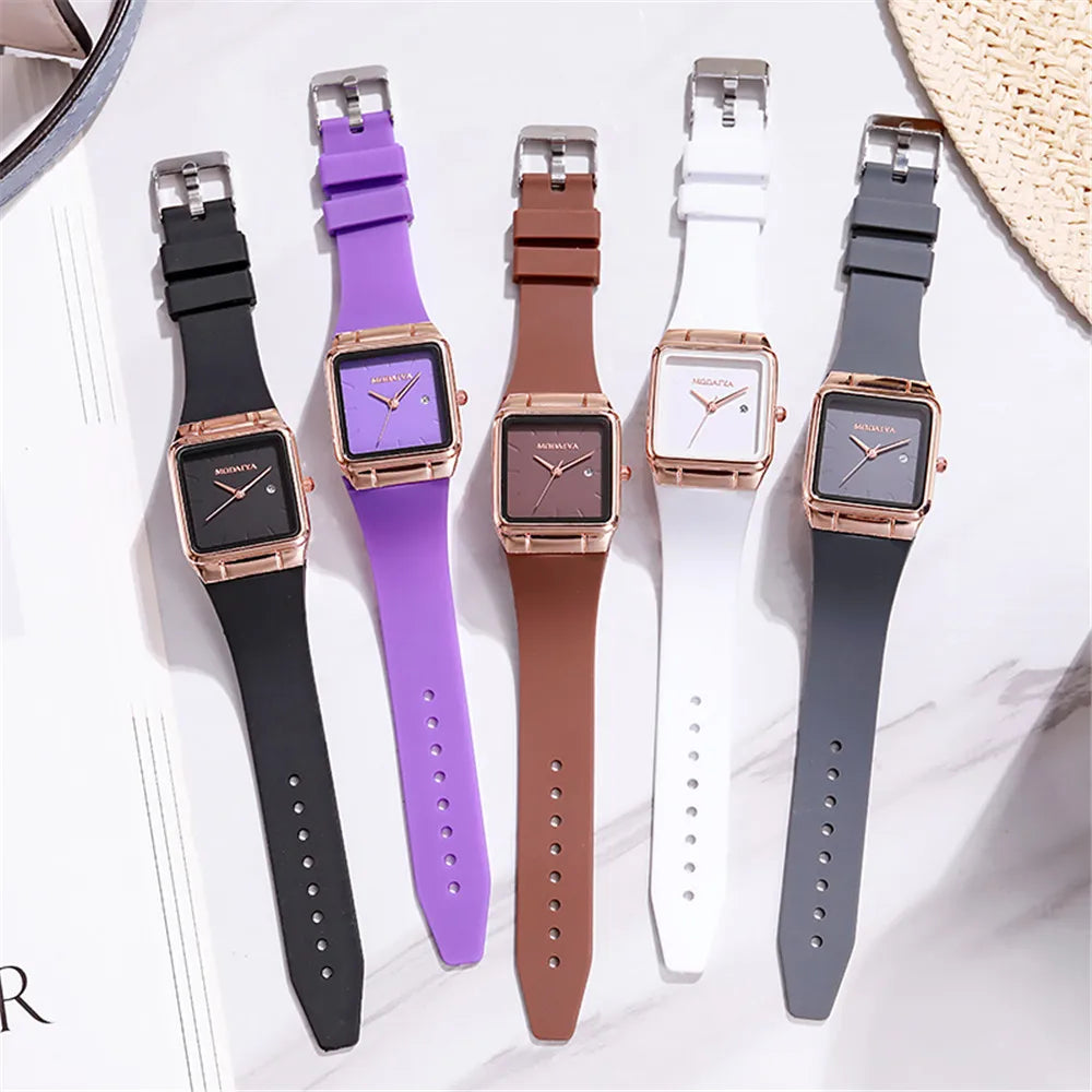 Fashion 2023 Women's Simple Brand Square Calendar Black Quartz Watch Casual Silicone Strap Female Clock Wristwatch