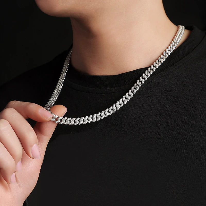 EWYA 100% Real Full Moissanite Cuban Neck Chain Necklace for Men Women 8mm S925 Sterling Silver Hip Hop Diamond Tennis Necklaces