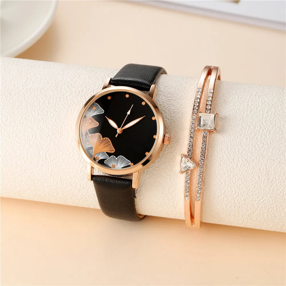 Simple Women Fashion Ink Painting Black And White Design Ladies' Quartz Watch Casual Leather Strap Female Bracelet Gift Clock