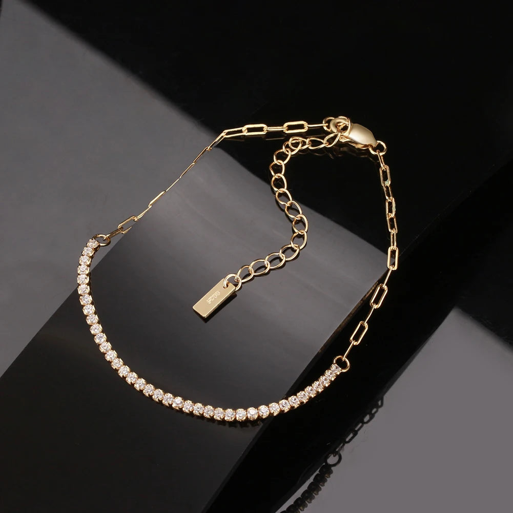 ORSA JEWELS 14K Gold Plated Paperclip Chains Tennis Bracelet For Women 925 Sterling Silver Handmade Bracelets Jewelry SB141