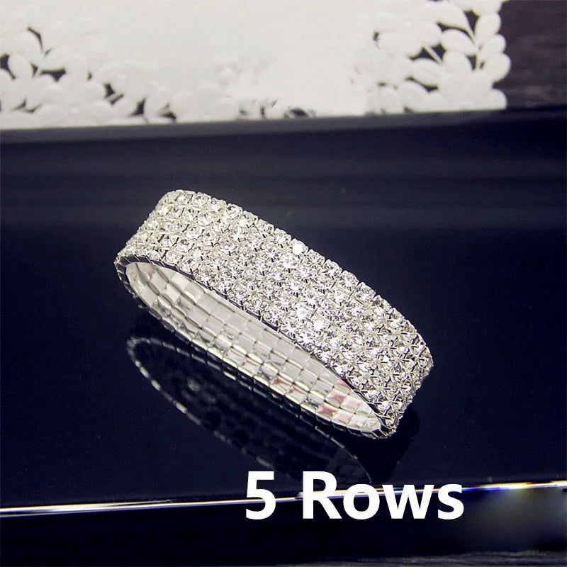 Luxury Full White AAA CZ Zircon Crystal Elastic Bracelet Bling Iced Out Rhinestone Women's Bracelet for Women Wedding Jewelry