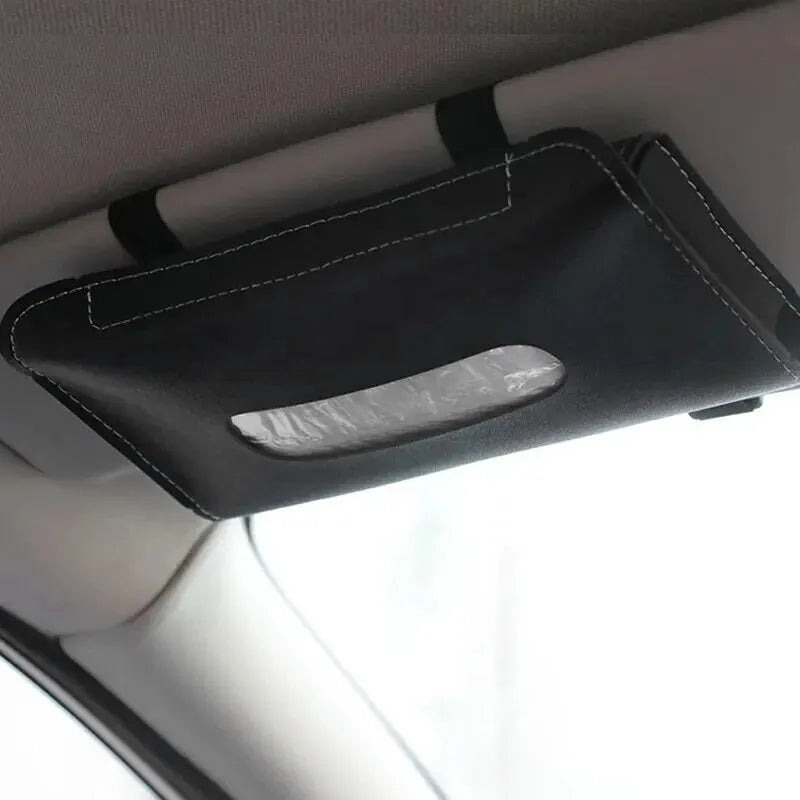 1PC Tissue Box PU Leather Car Sun Visor Hanging Holder Car Tissue Boxes Auto Interior Storage Decoration Accessories