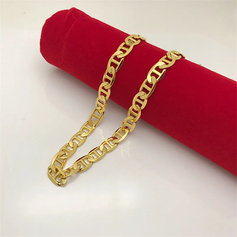 Korea Gold 24K Necklace Gold Plating Side Necklace For Men & Women Jewelry Gift 6MM50CM