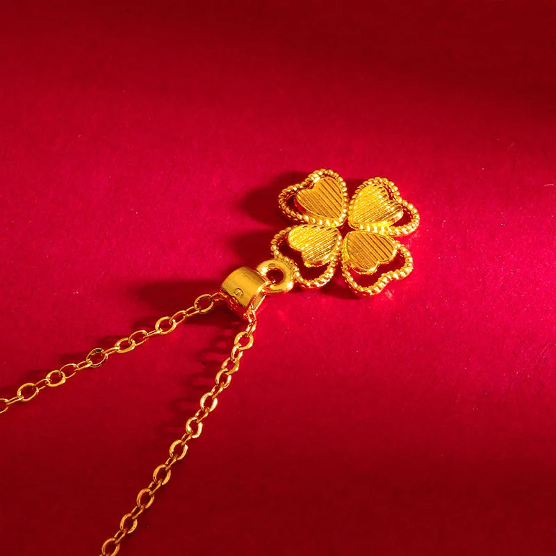 14 K Gold Color Lucky Clover Pendant Necklace for Women Fine Jewelry Genuine Solid Gold Color for Women Wedding Luxury Jewelry