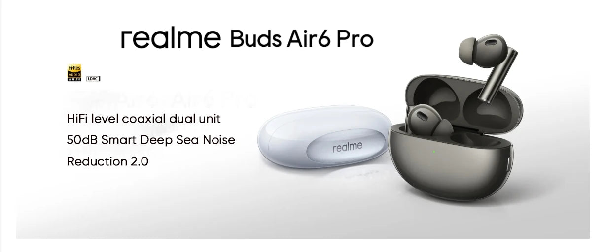 Global Version realme Buds Air 6 Pro True Wireless Earphone 50dB Deep Sea Noise Reduction 2.0 Bluetooth 5.3 IP55 Headphone