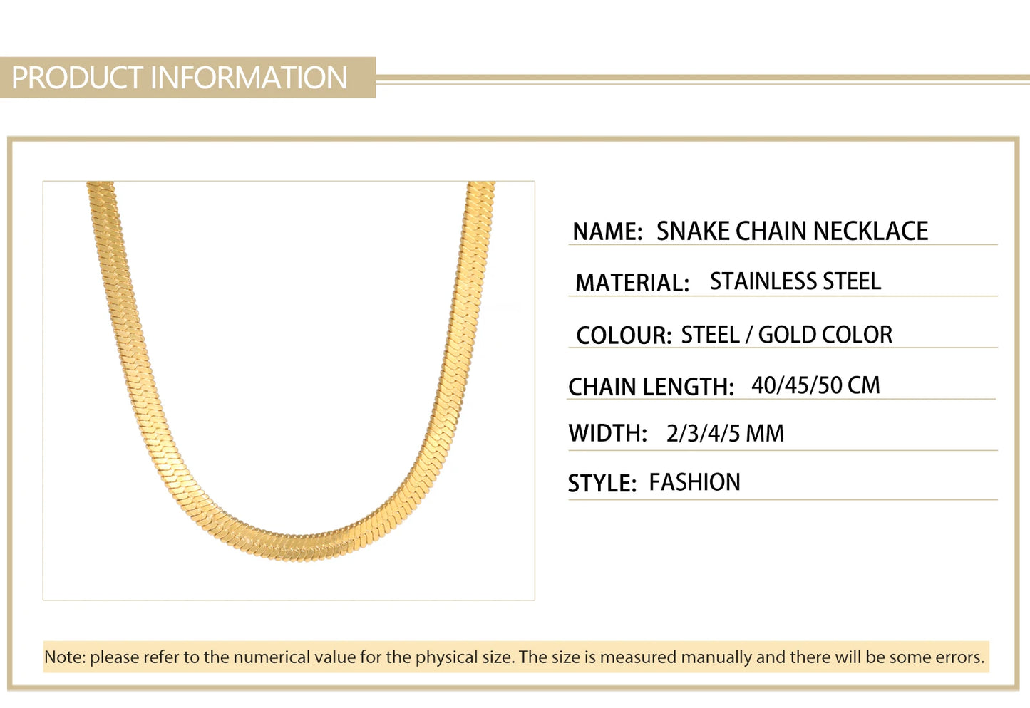 Skyrim Stainless Steel Snake Chain Necklace for Women Men Gold Color Herringbone Choker Neck Chains 2024 Trend Jewelry Gift Hot