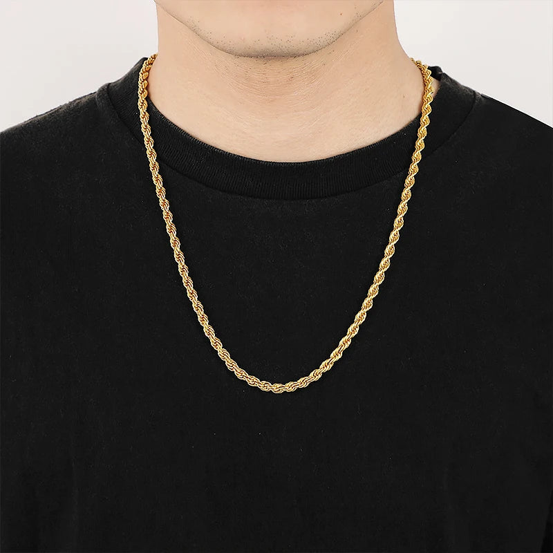 Stainless Steel Rope Chain Necklace For Men Women Braided Rope Chain Choker Necklace Gold Color Neck Metal Fashion Jewelry Gift