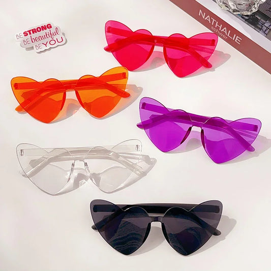 2024 Women Fashion Rimless Colors Cute Heteromorphic Heart Shape Sunglasses UV400 Vintage Tinted Party Girls Female Sun Glasses