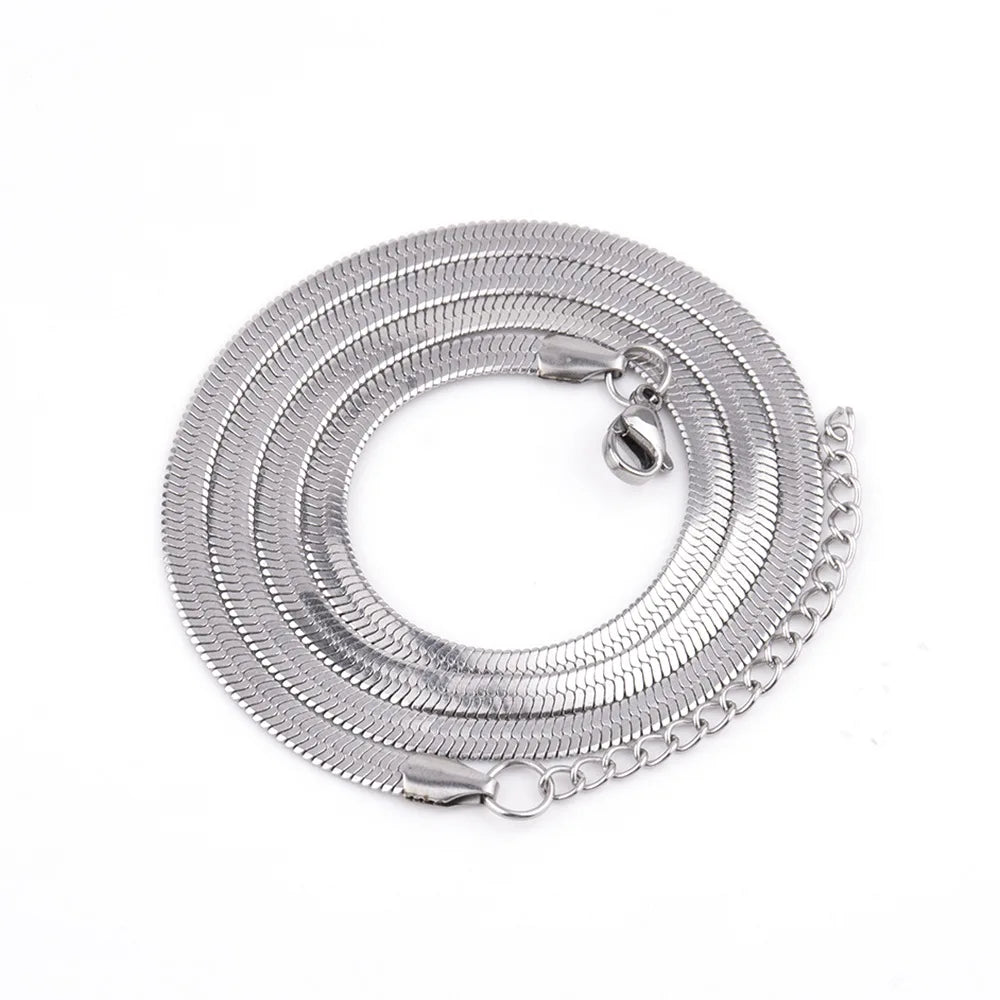 Hip-Hop Men Stainless Steel Chain Necklace Simple Flat Snake Chain Basic Chain For Women Fashion Wearing Accessories Trendy Je