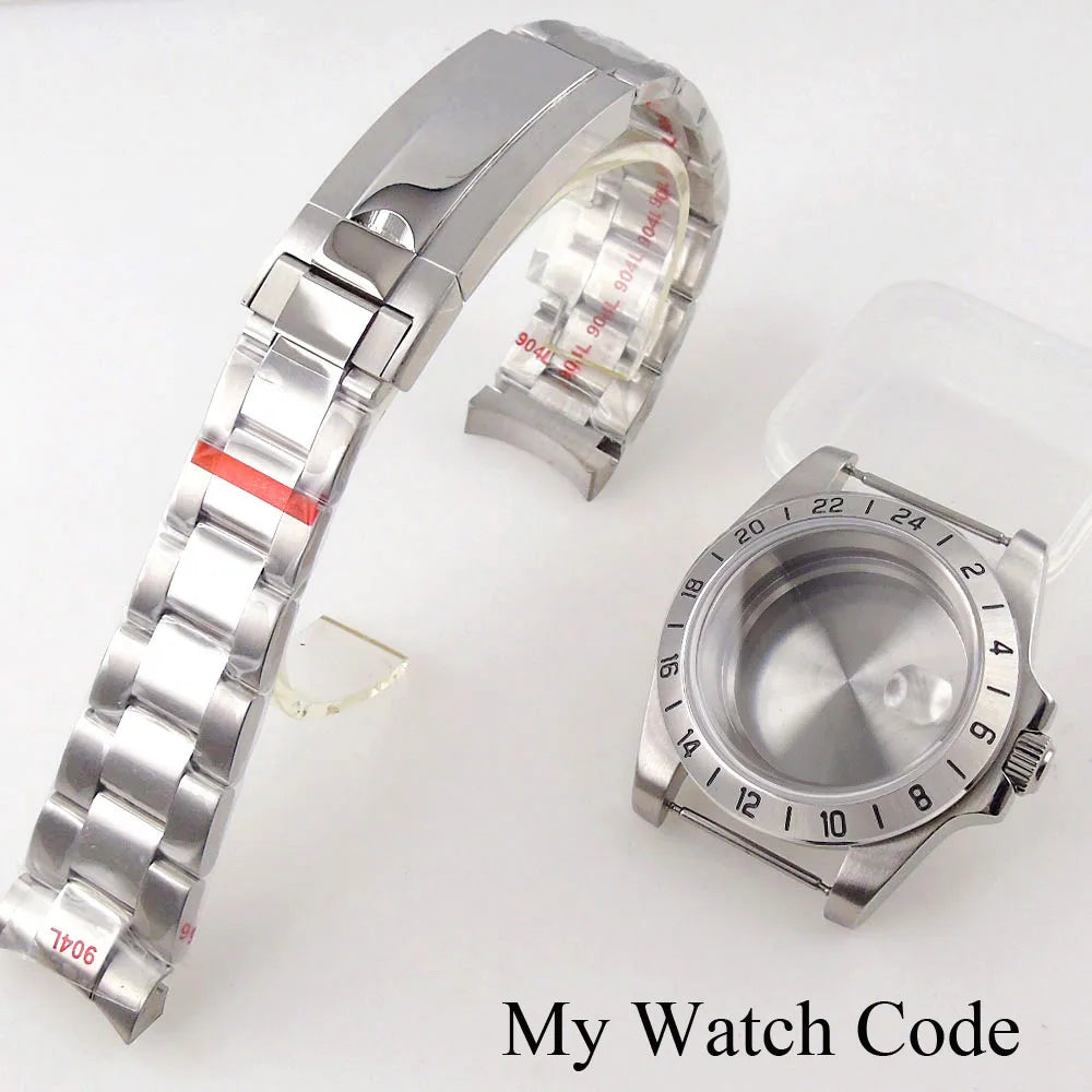 24 Hour GMT Steel Bezel Watch Case for NH34 NH35 NH36 NH38 ETA2824 PT5000 ST2130 SW200 904L Bracelet Sapphire