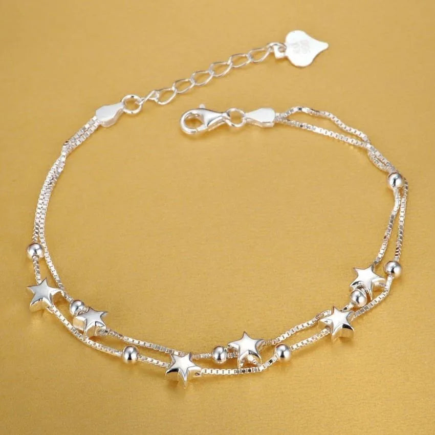 Fine 925 sterling silver Chain stars Bracelets for women Charms fashion designer party Wedding Jewelry Holiday gifts