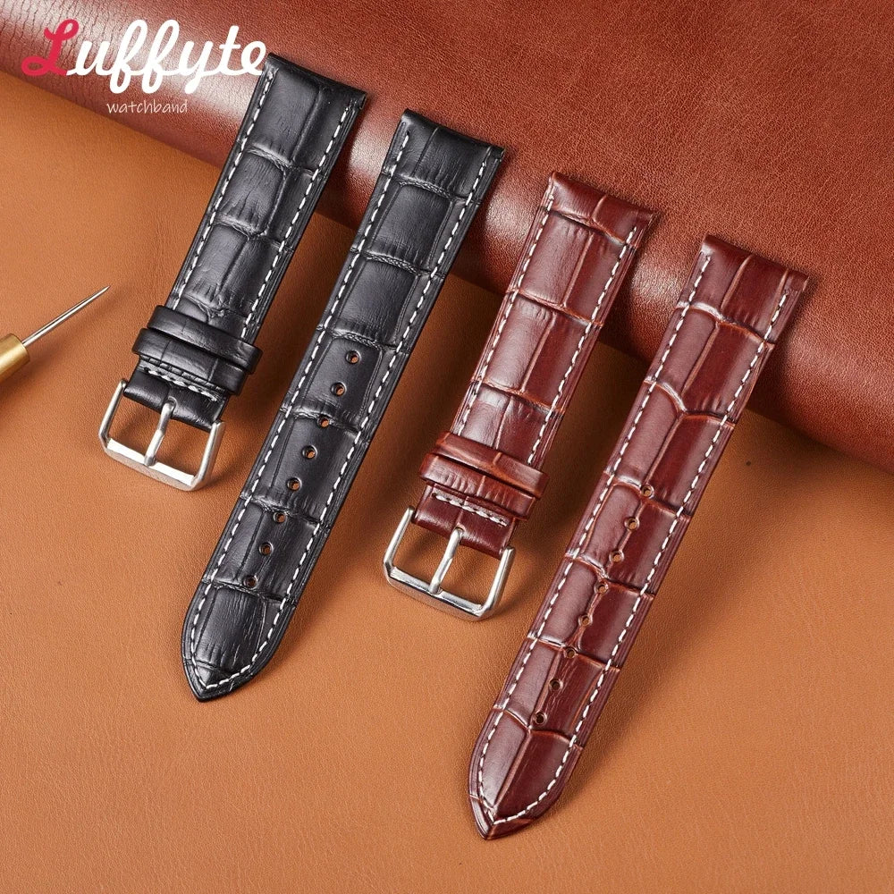 Genuine Cow Leather Strap 18mm 20mm 22mm 24mm Bamboo Crocodile Pattern design Men Business Replacement Watchband