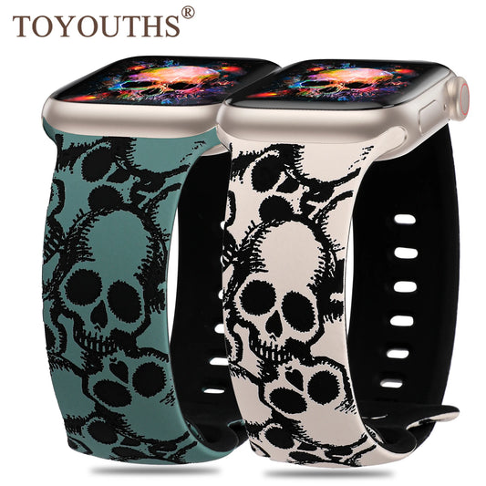 TOYOUTHS Halloween Skull Engraved Band for Apple Watch Band 45mm 41mm 40mm Silicone Strap for iWatch Ultra 9/8/7/SE/6/5/4/3