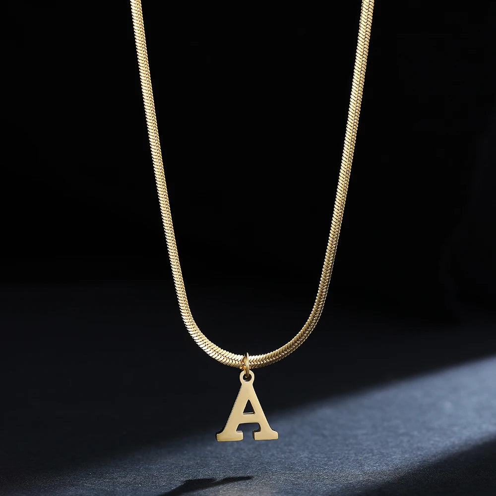 A-Z Alphabet Gold Plated Stainless Steel Pendant Necklace for Women Snake Chain Initial Letter Clavicle Necklaces Collar Jewelry