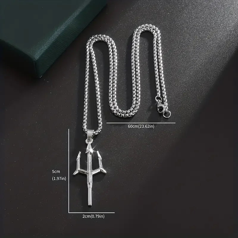 Personalised Fashion Poseidon Trident Pendant Alloy Necklace Tide Men Must Have Men's Gifts Daily Decoration Holiday Gift