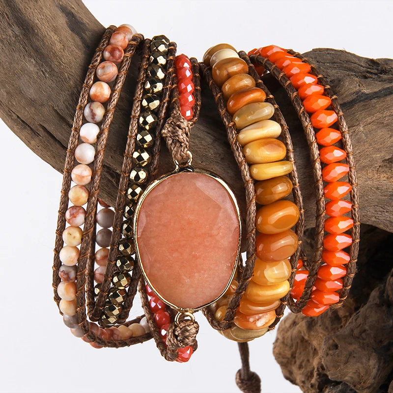 Fashion Handma Bohemian Women Jewelry Accessory Mixed Natural Stones Charm 5 Strands Wrap Bracelets Gift