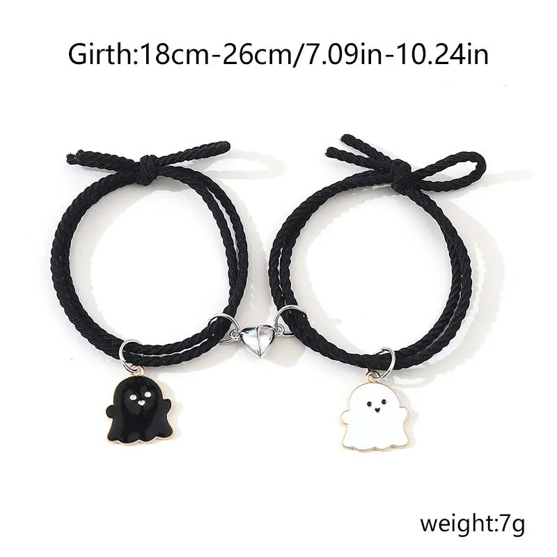 2Pcs Creative Heart Magnetic Matching Couple Bracelets for Women Men Cute Cartoon Ghost Pendant Bracelet BFF Friendship Jewelry