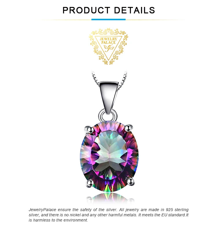 JewelryPalace Oval Rainbow Fire Mystic Quartz 925 Sterling Silver Pendant Necklace for Women Fashion Gemstone Choker No Chain