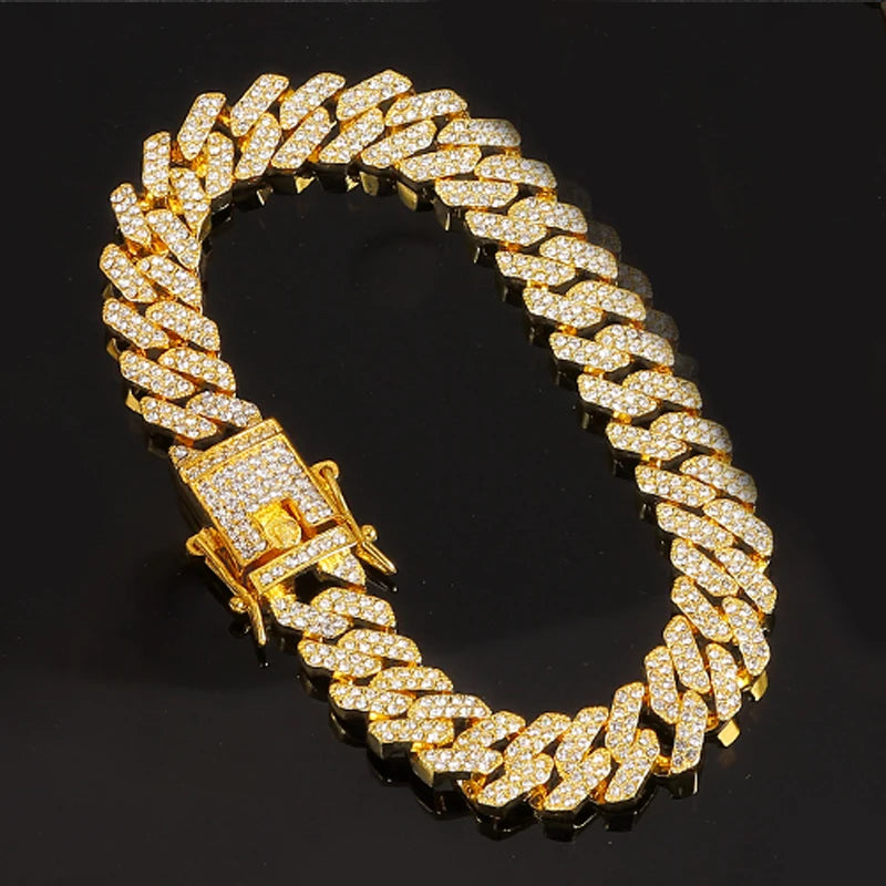 14mm Crystal Miami Iced Out Cuban Link Chain Bracelet For Men&Women Full Rhinestones Charms Hip Hop Jewelry Chain wholesale Gift