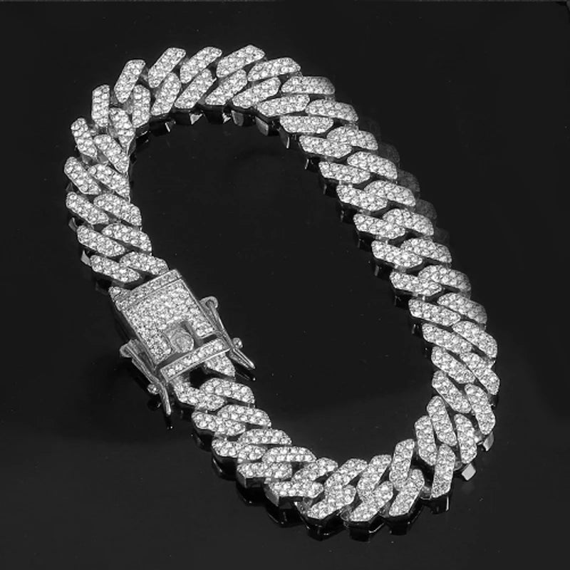 14mm Crystal Miami Iced Out Cuban Link Chain Bracelet For Men&Women Full Rhinestones Charms Hip Hop Jewelry Chain wholesale Gift