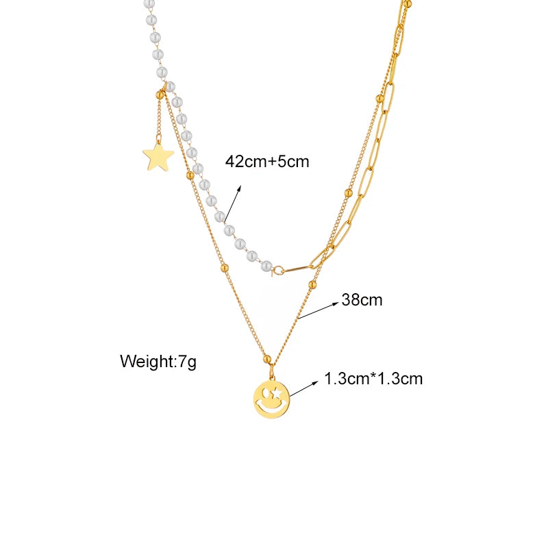 MEYRROYU316L Stainless Steel Geometry Star Moon Butterfly Pendant Multilayer Chain Choker Necklace For Women Wedding Accessories