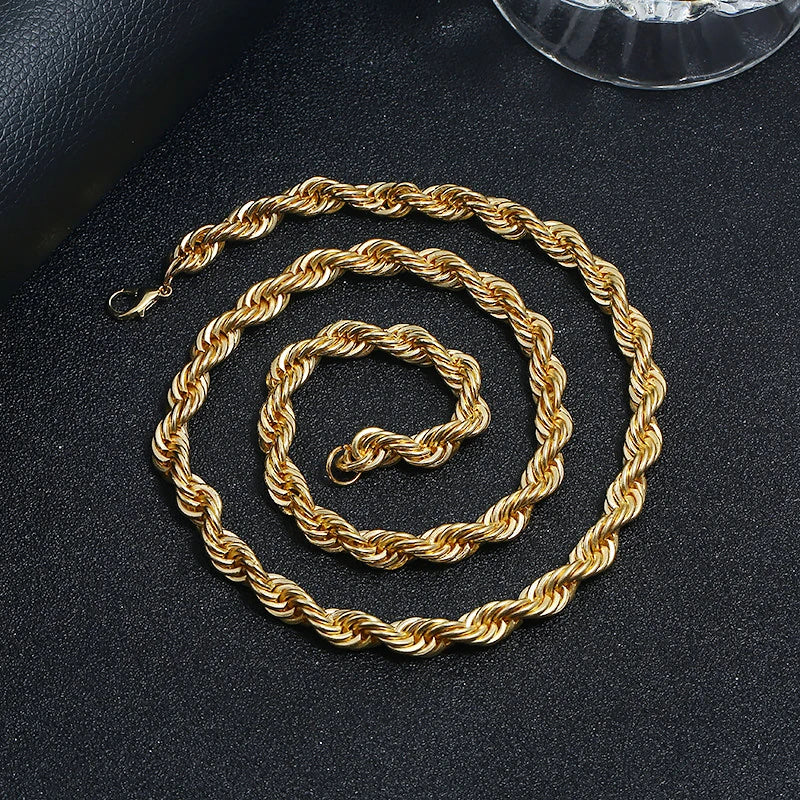 Stainless Steel Rope Chain Necklace For Men Women Braided Rope Chain Choker Necklace Gold Color Neck Metal Fashion Jewelry Gift