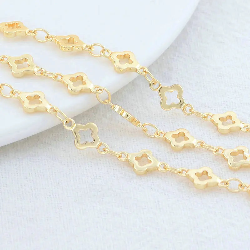 14K Gold Color Plated Brass Round Star Link Chains Necklace Chains High Quality Jewelry Accessories