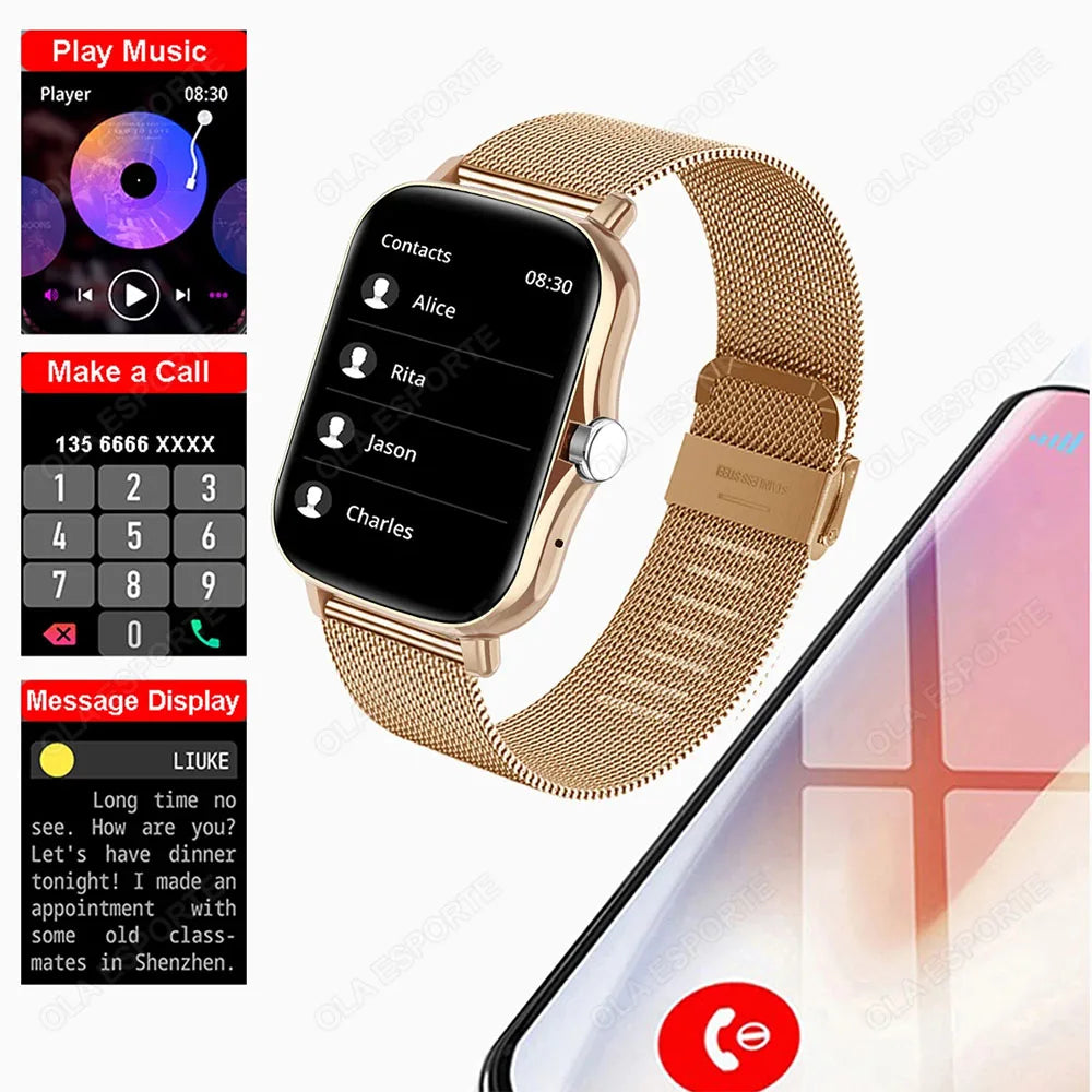 +2pc Square Smart Watch Women Men Smartwatch Touch Dial Calls Music Smartclock For Android IOS Fitness Tracker Sport Smart-watch