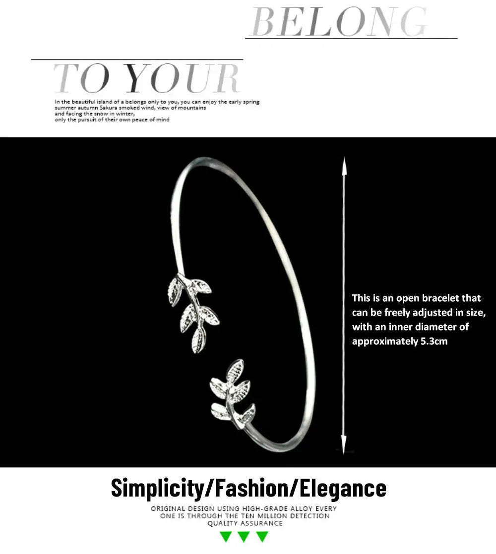 Fashion Leaf Bracelets For Women Elegant Punk Personality Open Bangle Cuff Korean Exquisite Simple Bracelet Jewelry Gift