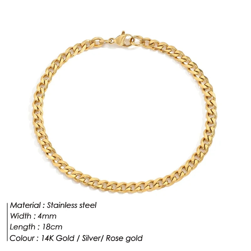 gold color Cuba chain charm bracelets for women Stainless steel link chain Lobster clasp snap button jewelry drop shipping