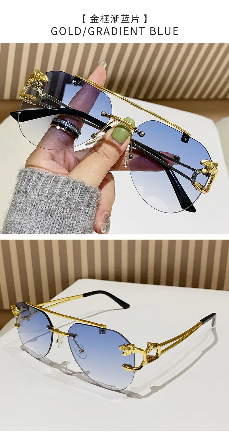 Frameless luxury brand pilot sunglasses high quality metal gradual change sunglasses cycling sunglasses