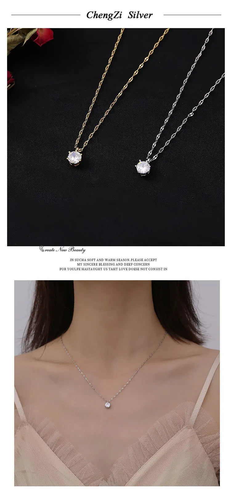 Temperament Shining Zircon Trendy Sterling Silver Choker Necklace Simple Chain Elegant Wedding Pendant for Women Jewelry Gift