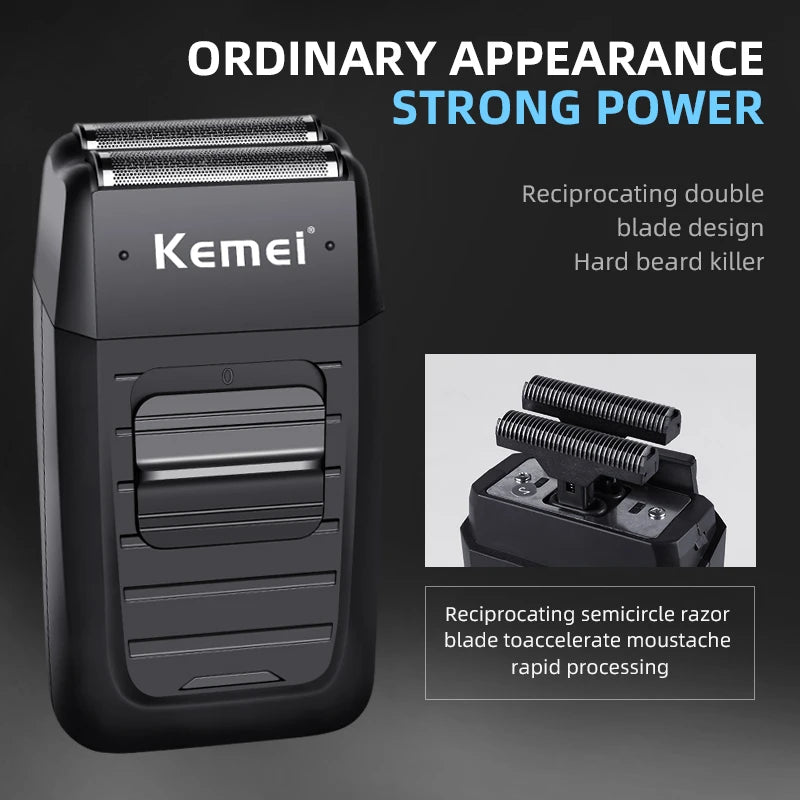 Kemei-1102 Rechargeable Cordless Shaver for Men Twin Blade Reciprocating Beard Razor Face Care Multifunction Strong Trimmer